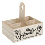 Cutie Organizatoare Bucătărie, Model Bon Appetit, Lemn, 4 Compartimente, 20x15x20cm, Naturale/Negru, Oem