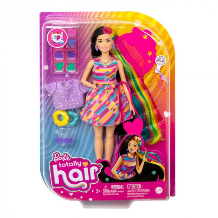 Papusa Barbie Totally Hair bruneta, 15 accesorii, 3 ani+