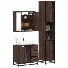 vidaXL Set mobilier de baie, 3 piese, stejar maro, lemn prelucrat 3301079