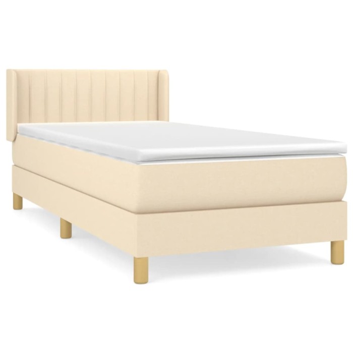 Pat box spring cu saltea, crem, 80x200 cm, textil