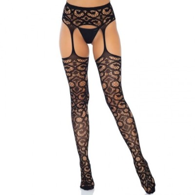 LEG AVENUE - SCROLL LACE GARTER BELT STOCKINGS ONE SIZE foto