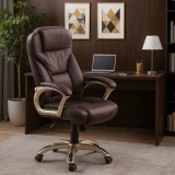 Scaun directorial MH Dante, Cadru Polipropilena, Piele ecologica, Inaltime ajustabila, Mecanism multiblock, Roti cauciucate, 136 Kg, Maro