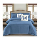 Cumpara ieftin Lenjerie de Pat Dublu Cu Elastic - 100% Bumbac Damasc 6 Piese- Albastru Royal- CPL43