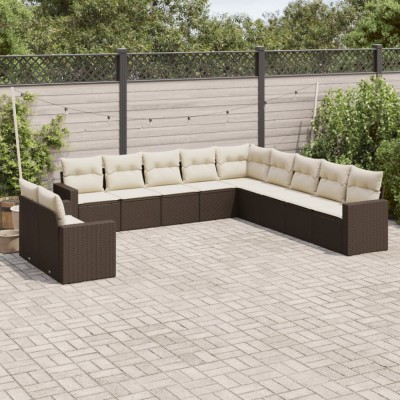 vidaXL Set canapele de grădină cu perne, 11 piese, maro, poliratan 3251530 foto