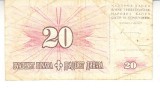 B11 - Bancnota foarte veche - Bosnia si Hertegovina - 20 dinari - 1994