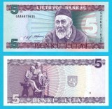 Lituania (pick 55) 5 Litai 1993 UNC; Jonas Jablonskis