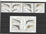 ROMANIA 2008 LP 1794 a LP 1794 c ARME DE FOC DIN MUZEUL MILITAR SERIE CU TABS + BLOC DE 4 TIMBRE MNH NESTAMPILATE, Nestampilat