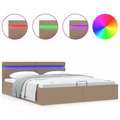 vidaXL Cadru pat hidraulic LED cappuccino 160 x 200 cm piele ecologică 285562 foto