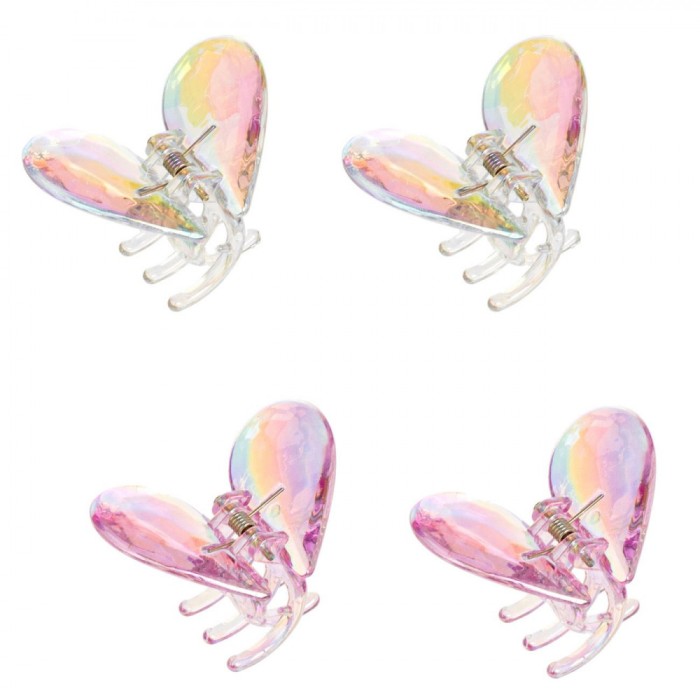 Set 4 Clame de Păr, Model Inimă, Culoare Multicolor, Dimensiune 4.5x3.5cm