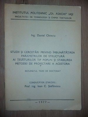 Studii si cercetari privind imbunatatirea parametrilor de structura ai tesaturilor tip poplin- D. Chinciu, Ioan C. Stefanescu