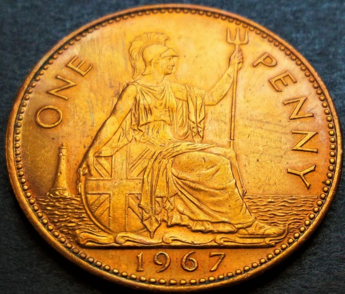 Moneda 1 (ONE) PENNY - ANGLIA / MAREA BRITANIA, anul 1967 *cod 2229 B = A.UNC