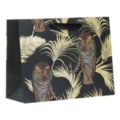 Sacosa Cadou Tigru, Model Tigrat, Culoare Negru/Auriu, Dimensiuni 23x10x18cm, Hartie