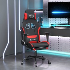 vidaXL Scaun de gaming cu suport picioare, negru și roșu, textil foto