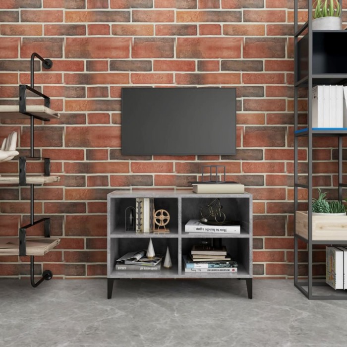 Comodă TV cu picioare metalice, gri beton, 69,5x30x50 cm
