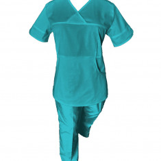 Costum Medical Pe Stil, Turcoaz cu Elastan, Model Sanda - 3XL, 3XL