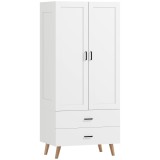 HOMCOM Dulap pentru dormitor, dressing 2 uși cu &icirc;nchidere silențioasă, 2 sertare și bară de suspendare, 80x54x180cm, alb | Aosom Romania