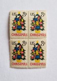 4 timbre SUA Statele Unite bloc de 4 val. MNH 1973 Pom de Craciun 8 cents, Sarbatori, Nestampilat
