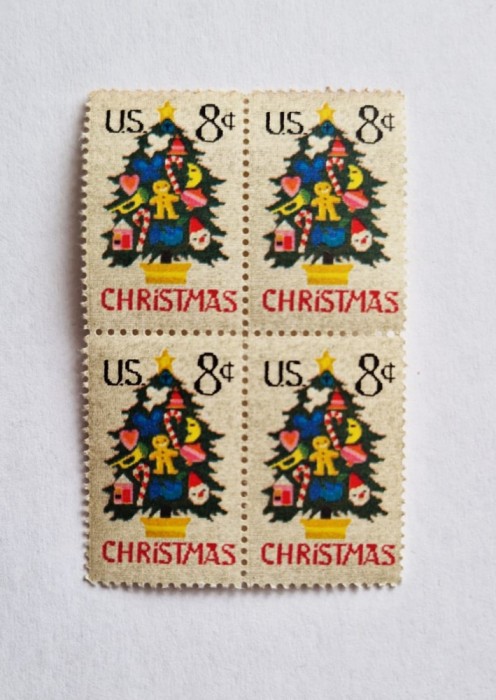4 timbre SUA Statele Unite bloc de 4 val. MNH 1973 Pom de Craciun 8 cents