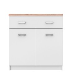Comoda, 2 usi, 1 sertar, din pal alb maro stejar sonoma, Topty, 80x33x85 cm