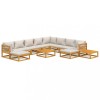 Set mobilier gradina cu perne gri deschis, 12 piese, lemn tec