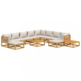 Set mobilier gradina cu perne gri deschis, 12 piese, lemn tec