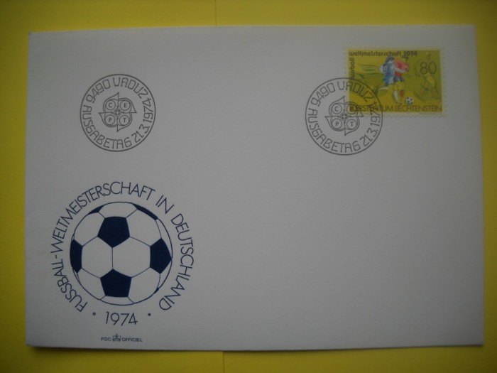 HOPCT PLIC FDC S NR 75 FOTBAL-LICHTENSTEIN -EUROPA CEPT 1974