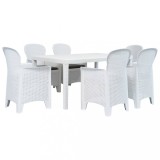 Set mobilier de exterior, 7 piese, alb, plastic, aspect ratan