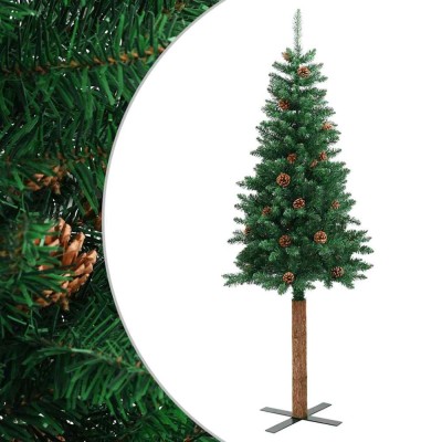 Pom Craciun artificial subtire lemn si conuri verde 210 cm PVC foto
