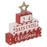 Calendar Numaratoarea Inversa Craciun, Model Lemn, Culoare Rosu Alb, Dimensiuni 18x4x19cm, Oem