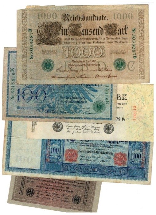 Germania 1908-1923 - Lot 5 bancnote, circulate