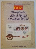 ROMFILATELIA, LISTA DE PRETURI A MARCILOR POSTALE, VALABILA DE LA 1 IANUARIE 2003