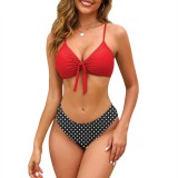 Set bikini pentru femei cu push-up, talie &icirc;naltă, decolteu &icirc;n V, uscare rapidă, elasticitate 4 direcții &ndash; puncte roșii