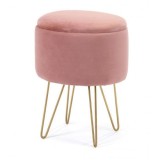 Cumpara ieftin Taburet, rotund, cu spatiu depozitare, catifea, roz, max 90 kg, 35x35x45 cm, Lili, Akord