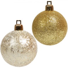 Set Globuri Craciun, 20 Bucăți, Model Crackle, Culoare Auriu/Bej, Diametru 3cm, Plastic