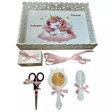 Cumpara ieftin Tavita Turta cu 6 Piese - Unicorn pe Nori - TPT68 Alb cu Roz Deschis