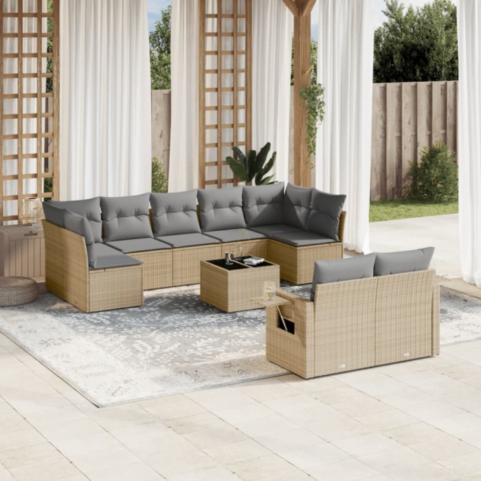 Gossi set canapele de gradina cu perne, 10 piese, bej, poliratan