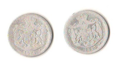 SV * Romania LOT 2 x 1 LEU 1873 si 1874 * ARGINT. 835 * Regele Carol I foto