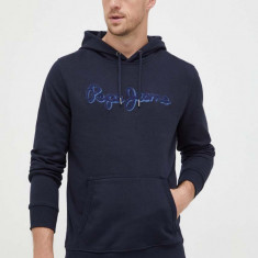 Pepe Jeans hanorac de bumbac Ryan barbati, culoarea albastru marin, cu glugă, cu imprimeu