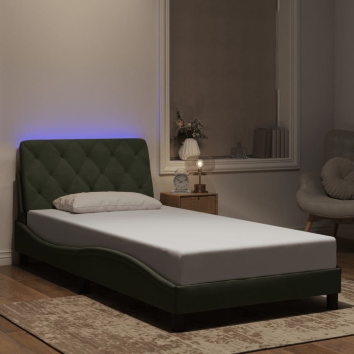Gossi cadru de pat cu lumini led, gri deschis, 100x200 cm, catifea