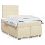 VidaXL Pat box spring cu saltea, crem, 120x200 cm, textil