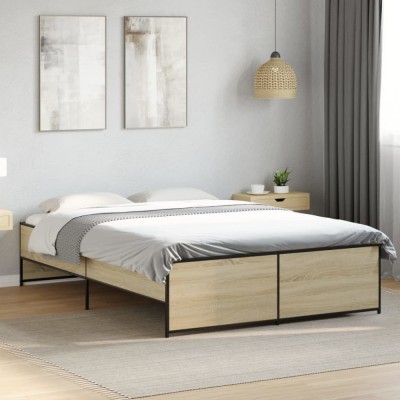 vidaXL Cadru de pat, stejar sonoma, 140x190cm, lemn prelucrat și metal 3279898 foto