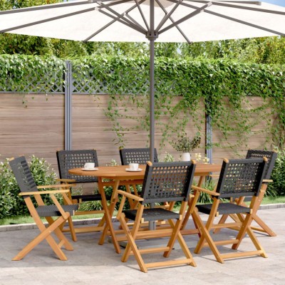 vidaXL Set masă pentru grădină, 7 piese, negru, poliratan/lemn masiv 3281706 foto