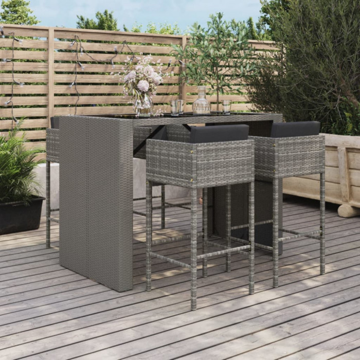 Set mobilier bar de gradina, cu perne, 5 piese, gri, poliratan GartenMobel Dekor