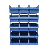 Stand cu 15 cutii pentru depozitare / organizare, cutie din plastic albastra, 765x400x1100mm