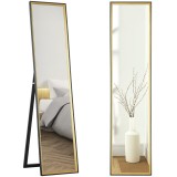 HOMCOM Oglindă de Podea &Icirc;naltă cu Suport Posterior și Ramă, Oglindă de Perete din MDF și Sticlă, 37x3x157 cm, Auriu | Aosom Romania