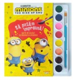 Minions, Sa pictam impreuna, Carte de colorat cu pensula si acuarele