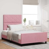 Cumpara ieftin Pat cu arcuri cu headboard Roz 120 x 190 cm Catifea