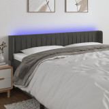 VidaXL Tăblie de pat cu LED, gri &icirc;nchis, 203x16x78/88 cm, catifea