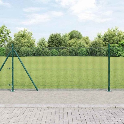 vidaXL Gard din Fibră Sudată cu 13 St&amp;acirc;lpi Flanged Verde 0.8x100 m Oțel foto