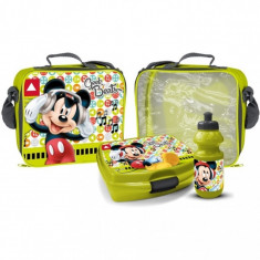 Set 3 piese geanta sandwich, cutie sandwich si recipient lichide Mickey Star, Verde foto